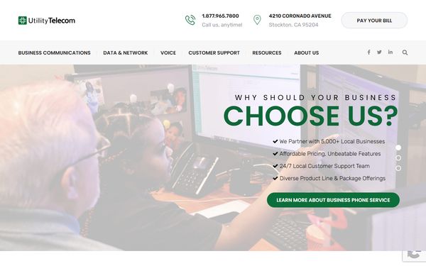 Homepage screenshot of Utility Telecom Group LLC - NV