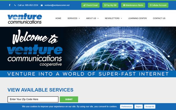 Homepage screenshot of Venture Communications Cooperative