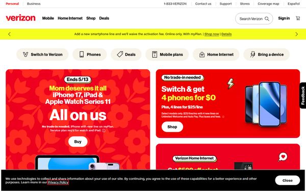 Homepage screenshot of Cellco Partnership dba Verizon Wireless - FL