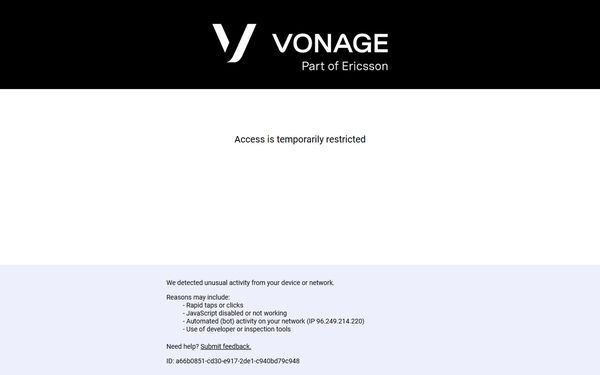Homepage screenshot of Vonage America LLC