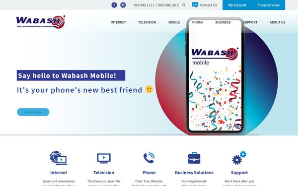 Homepage screenshot of Wabash Mutual Telephone Company