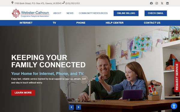 Homepage screenshot of Webster-Calhoun Cooperative Telephone Association
