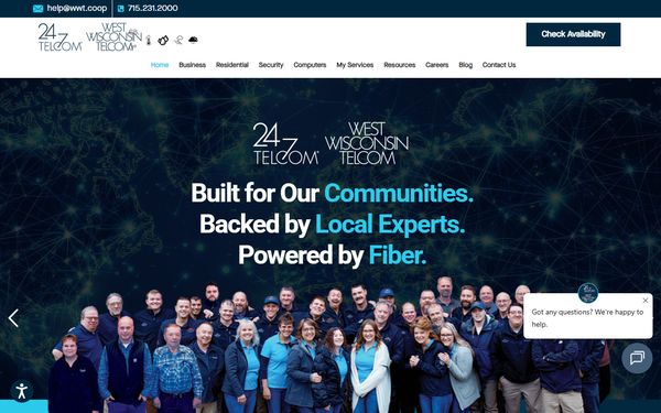 Homepage screenshot of West Wisconsin Telcom Cooperative Inc