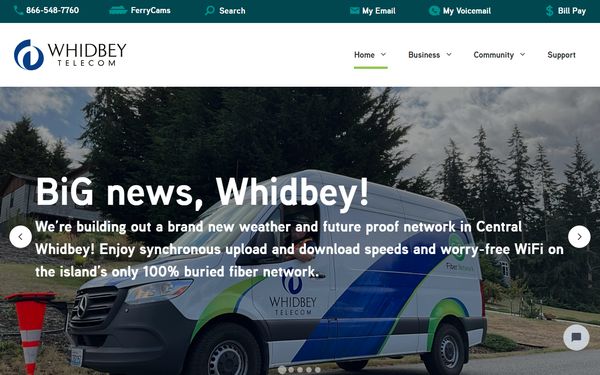 Homepage screenshot of Whidbey Telephone Company