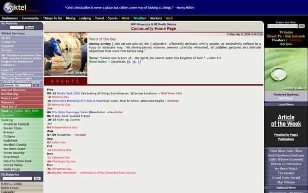 Homepage screenshot of Wikstrom Telephone Company Inc
