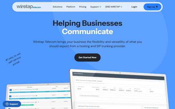 Homepage screenshot of Wiretap Telecom