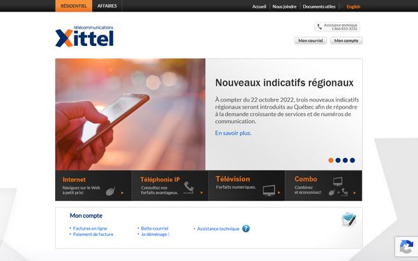 Homepage screenshot of Telecommunications Xittel Inc - QC